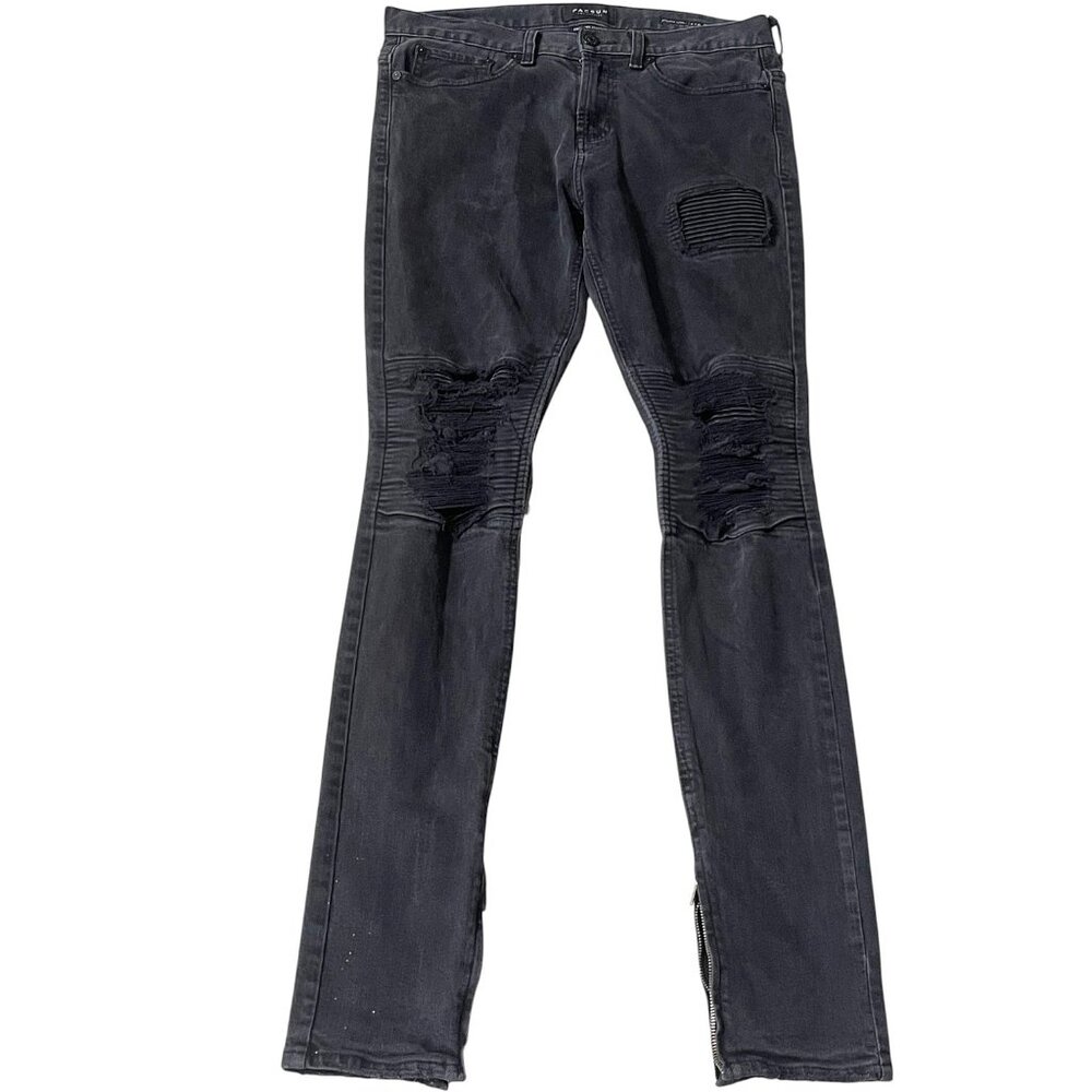 PACSUN Stacked Skinny Distressed Jeans Comfort Stretch Zipper Hem Size 31x32